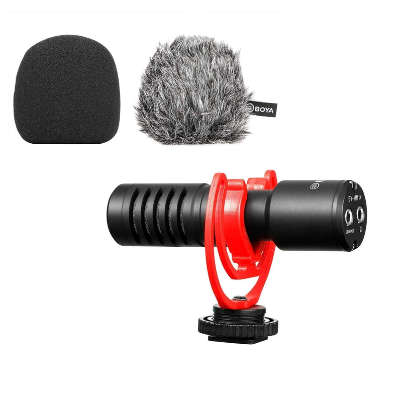  [AUSTRALIA] - BOYA Super-Cardioid Shotgun Microphone, by-MM1+ Mini Stereo Mic with Shockmount for iOS Android Smartphone Vlog, PC Live Streaming, On Canon Nikon DSLR SLR Camera, Video Interview Mic MM1+
