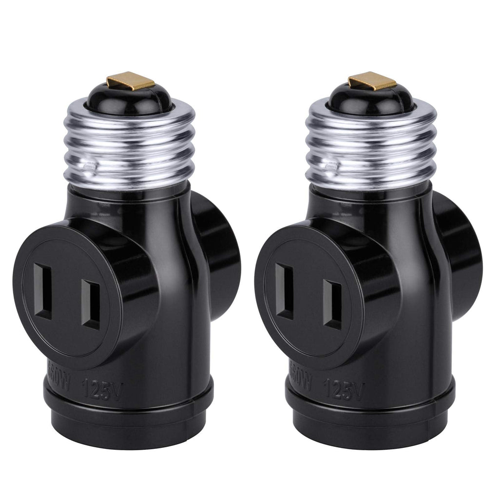 [AUSTRALIA] - DiCUNO UL Listed E26 to 2 Polarized Outlet Socket Adapter, Standard (Medium) E26 Base Light Bulb to 2-Prong Outlet Plug Splitter Converter, Black, 2-Pack