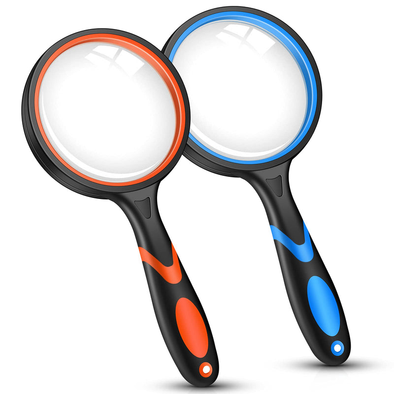  [AUSTRALIA] - 2PCS Upgrade Large Magnifying Glasses, 4X Handheld Reading Magnifier Magnafying. Glass for Kids/Seniors, 3 Inch Shatterproof Lupa Magnify Glass Lens, Rubber Handle of Perforating Design - Observation