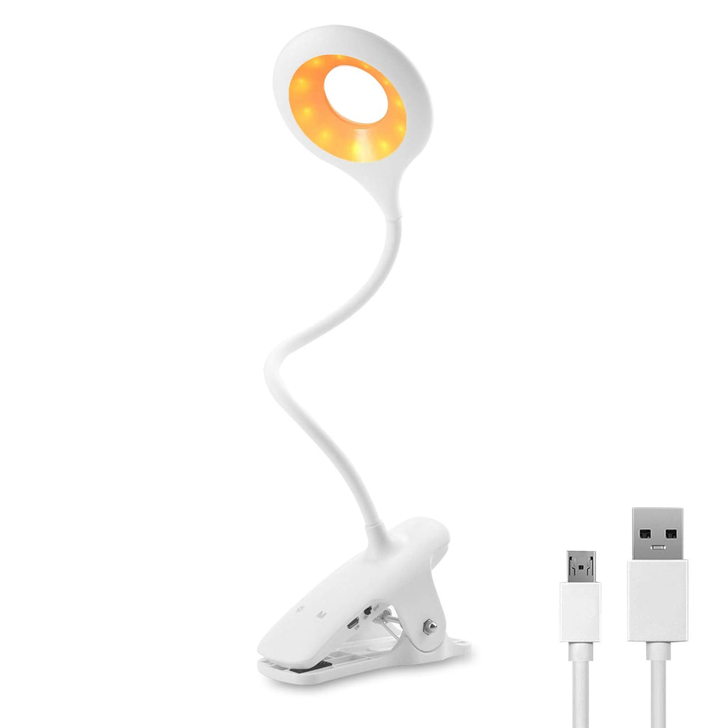  [AUSTRALIA] - Luxvista Clip-on Reading Lamp, Dimmable Book Light, Potable USB Rechargeable Clip Light Flexible Neck for Bed Headboard Counch Desk Table (White, 1-Pack) White