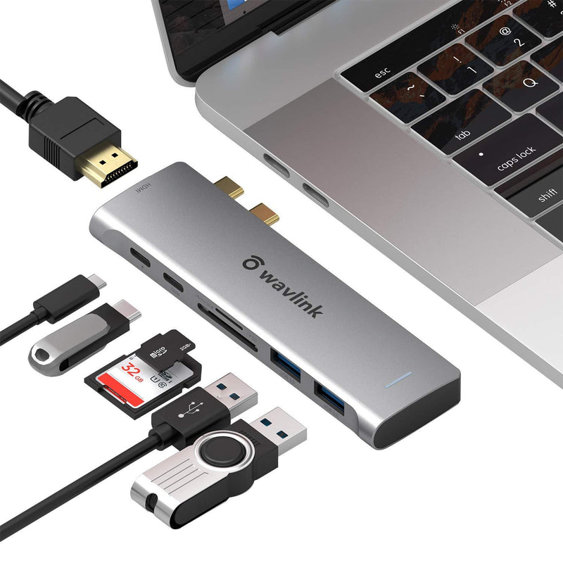 WAVLINK USB C Hub, 7-in-2 Type C Adapter Mini Docking Station with Thunderbolt 3 USB C Port, 4K HDMI, 2 USB 3.0, SD/TF Card Reader, 100W PD for MacBook Pro 2016-2020 MacBook Air 2018-2020 7-in-2 HDMI+Thunderbolt 3+100W - LeoForward Australia