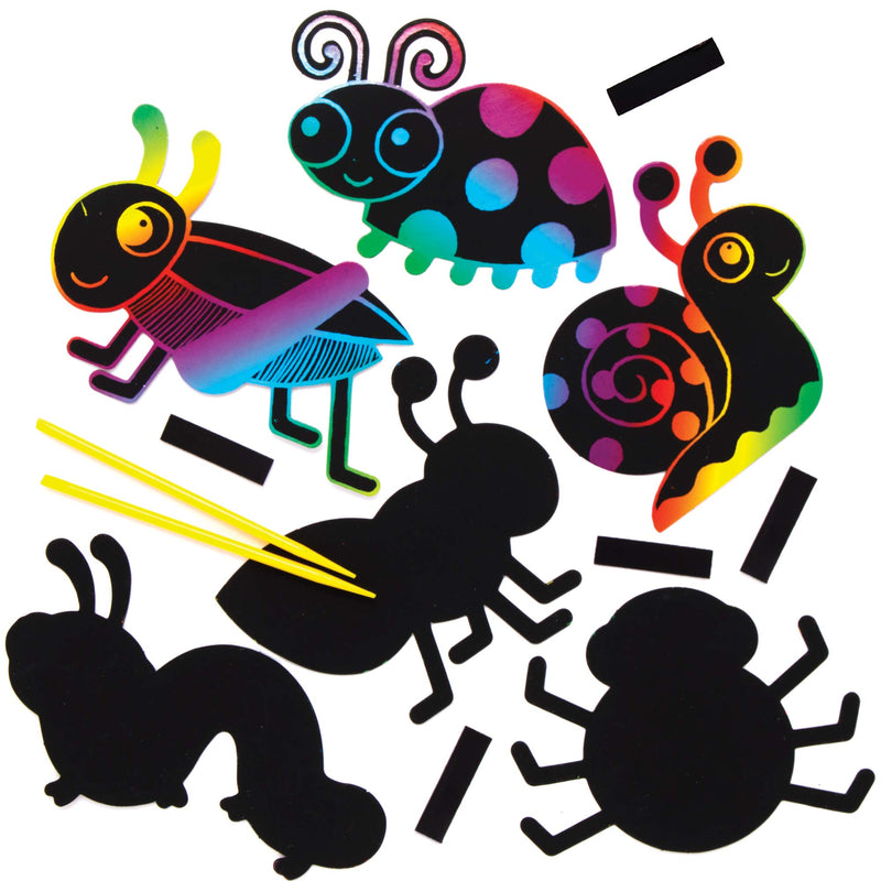  [AUSTRALIA] - Baker Ross AX844 Bug Scratch Art Magnets - Pack of 12, Arts and Crafts for Kids to Decorate and Display