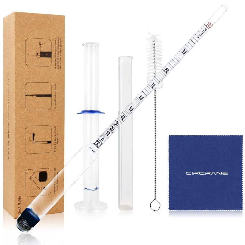 Circrane 0-200 Proof & Tralle Alcohol Hydrometer with Glass Test Jar Kit, Accurate Tester & Glass Cylinder for Liquor, Distilling Moonshine Alcoholmeter Set - LeoForward Australia