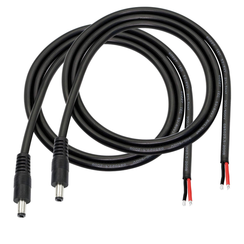  [AUSTRALIA] - DC Power Pigtails Cable,3FT DC 5.5MM x 2.1MM Male Plug to Bare Wire Open End Power Wire Supply Repair Cable,16 AWG Barrel Connector Pigtail for CCTV Security Camera,DVR,LED Strip Light Etc-2 Pcs(M)