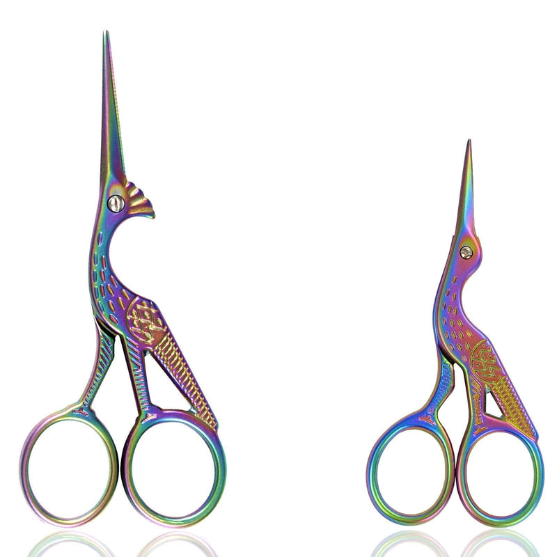  [AUSTRALIA] - BIHRTC 4.5 Inch Embroidery Scissors Vintage and 3.6 Inch Stork Scissors Sharp Stainless Steel Dressmaker Small Shears 2 Pack Scissors for Craft Household Needlework Rainbow Scissors