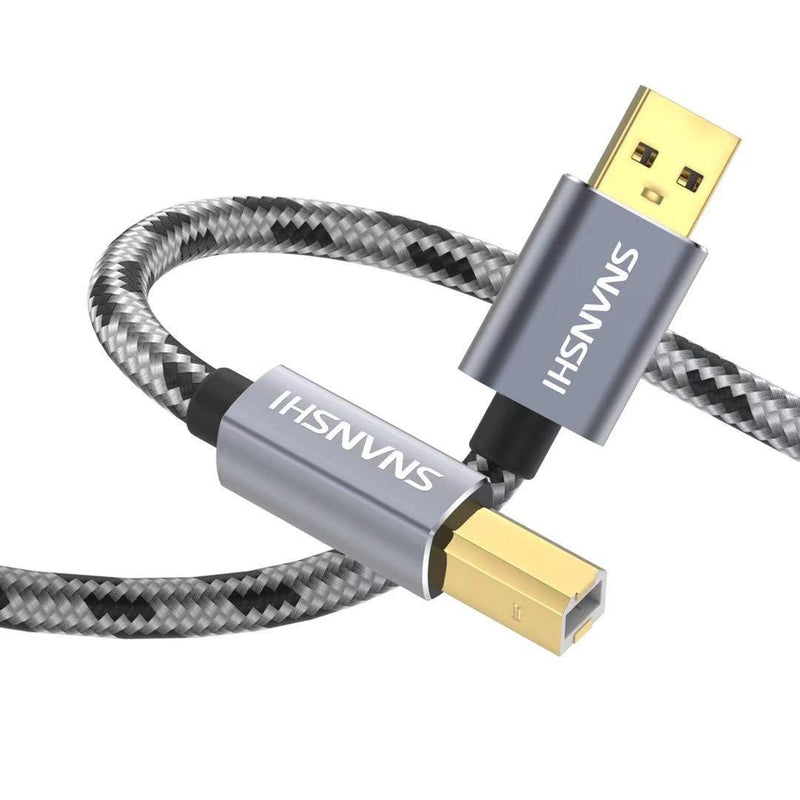 SNANSHI Printer Cable, 25FT USB Printer Cable USB 2.0 Type A Male to B Male Scanner Cord High Speed Printer USB Cable Compatible with HP, Canon, Dell, Epson, Lexmark, Xerox Printer and More Grey - LeoForward Australia