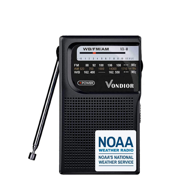  [AUSTRALIA] - NOAA Weather Radio - Emergency NOAA/AM/FM Battery Operated Portable Radio with Best Reception. Hurricane Supplies for Home. Powered by 2 AA Batteries, by Vondior (Black) Black