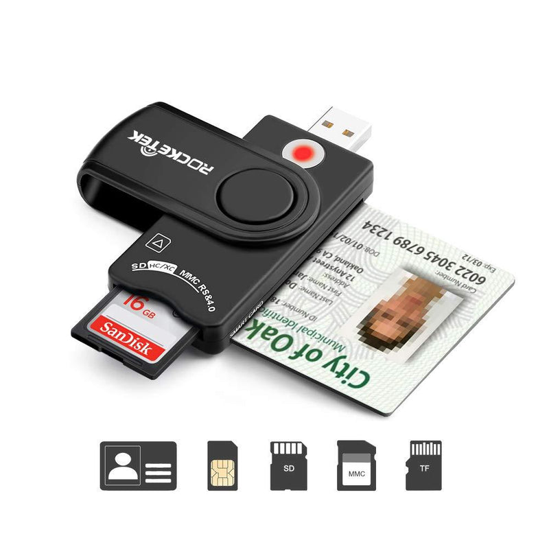 USB Smart Card Reader, CAC/DOD Military USB Card Reader, SDHC/SDXC/SD & Micro SD Memory Card Reader for SIM and MMC RS & 4.0, Compatible with Windows, Linux/Unix, MacOS X - LeoForward Australia