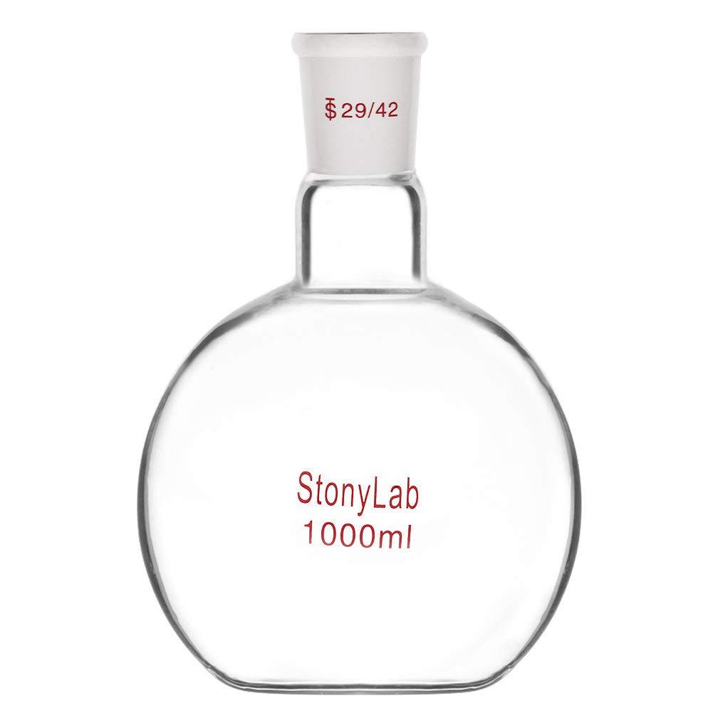 stonylab Heavy Wall Single Neck Borosilicate Glass Flat Bottom Boiling Flask, with 29/42 Standard Taper Outer Joint, 1000ml 1000 ml - LeoForward Australia