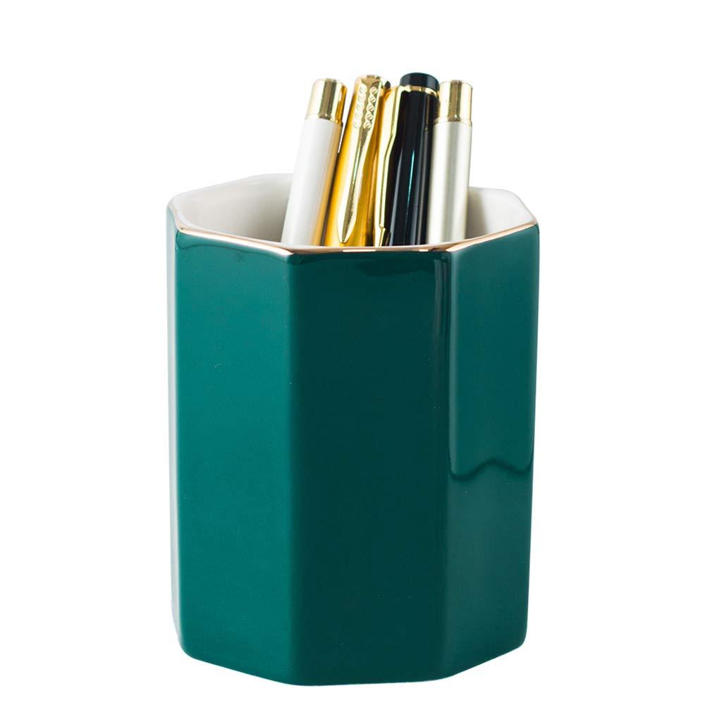 YOSCO Ceramic Desk Pen Holder Stand Pencil Cup Pot Desk Organizer Makeup Brush Holder (Blackish-Green) Blackish-Green - LeoForward Australia