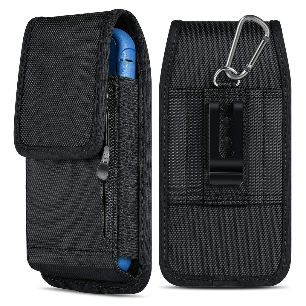  [AUSTRALIA] - COANJIUO Belt Clip Phone Holster fits iPhone 11 12 Pro 8 7 6 Plus Case Nylon Cell Phone Pouch for Samsung Galaxy S20 FE S21 Plus S10 S9 S8 S7 A11 A71 A51, Zipper Storage and Credit Card Pocket, Black