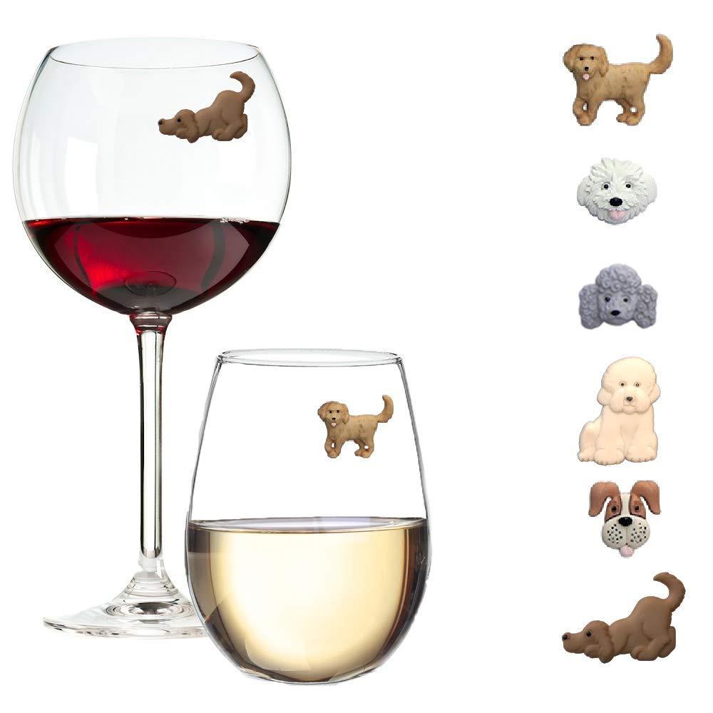 Dog Magnetic Wine Glass Charms - Great Gift for Dog Lovers - Fun Drink Markers Set of 6 by Simply Charmed - LeoForward Australia
