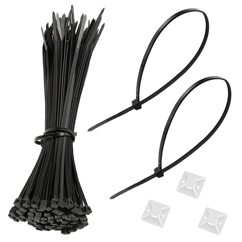  [AUSTRALIA] - 10inch Width 0.15inch Cable Zip Ties Nylon Self Locking Wire Ties with White Cable Tie Mounts Plastic (250Pcs 4x250)
