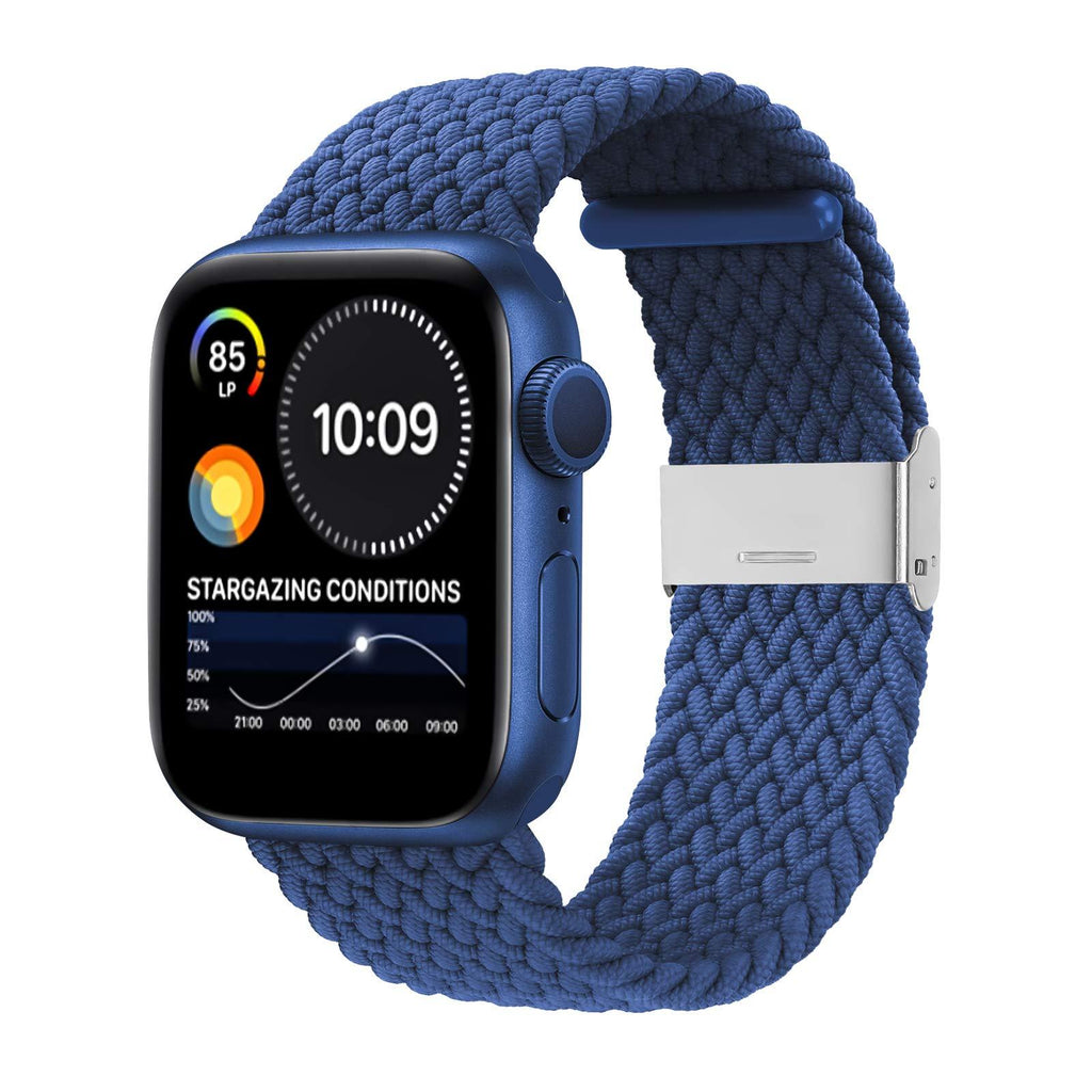  [AUSTRALIA] - Bandiction Compatible with Apple Watch Bands 44mm 40mm 38mm 42mm, iWatch Bands for Women Men, Adjustable Braided Solo Loop with Buckle Elastic Sport Bands for iWatch SE Series 6/5/4/3/2/1 Atlantic Blue 38mm/40mm