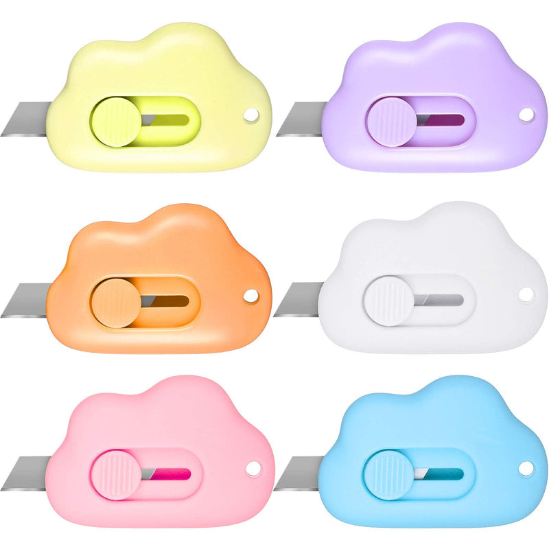  [AUSTRALIA] - 6 Pieces Mini Utility Knives Cloud Shaped Box Cutter Retractable Letter Opener Assorted Colors Cloud Envelope Slitter Carton Portable Paper Cutter with Key Chain Hole