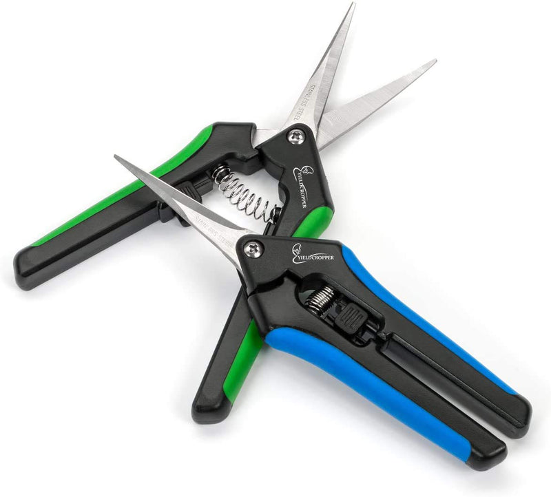  [AUSTRALIA] - Hydroponic 2Pack Microtip Straight blade/Curved Blade Flower Leaf Trimmer Pruning Shears by Yieldcropper