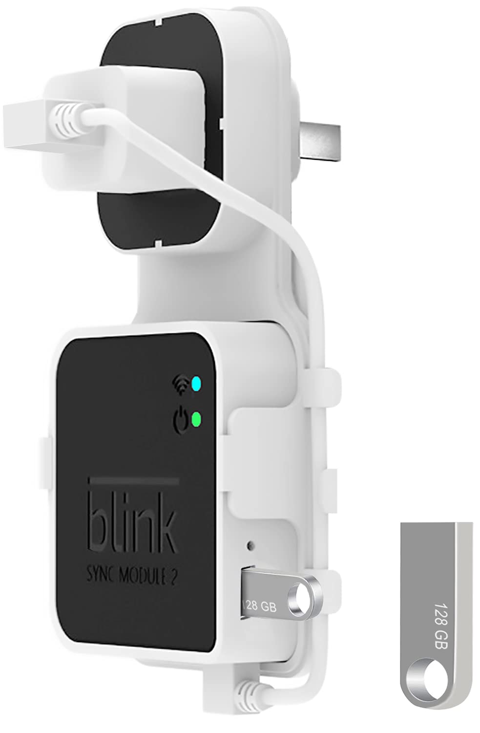 128GB Blink USB Flash Drive for Local Video Storage with The Blink Sync Module 2 Outlet Wall Mount Bracket Holder for Blink Outdoor with Short Cable (Blink Add-On Sync Module 2 is NOT Included) - LeoForward Australia