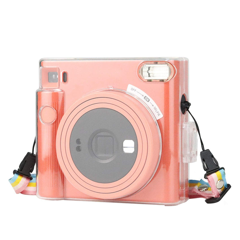  [AUSTRALIA] - Protective Clear Case for Fujifilm Instax Square SQ1 Instant Film Camera, Crystal Hard PC Cover for Instax Square SQ1 with Removable Rainbow Shoulder Strap
