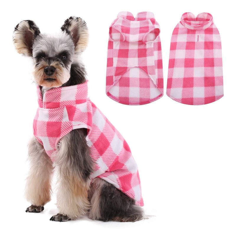 Kuoser Stretch Dog Fleece Vest, Soft Classic Plaid Basic Dog Sweater for Small Dogs & Cats, Warm Dogs Shirt Pullover Dog Coat Jacket Winter Dog Clothes for Teddy Chihuahua Yorkshire with Leash Hole XX-Small Pink Plaid - LeoForward Australia