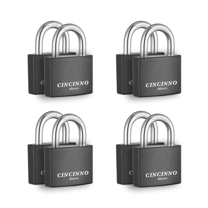  [AUSTRALIA] - CINCINNO 8 Pack Locks with Keys, 1-9/16" Covered Aluminum Weatherproof Padlock Keyed Alike for Gym Locker, Luggage, and Cases 8*S40mm