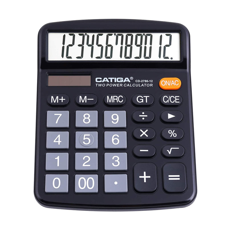  [AUSTRALIA] - Desktop Calculator 12 Digit with Large LCD Display and Sensitive Button, Solar and Battery Dual Power, Standard Function for Office, Home, School, CD-2786 (Black) Black