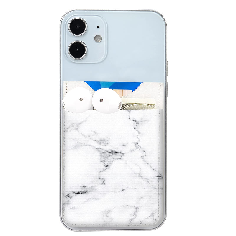  [AUSTRALIA] - Phone Wallet Stick On, Senose Cell Phone Card Holder Stick-on Credit Cards Pocket Pouch Sleeve Strong Adhesive Compatible with All Smartphones White Marble