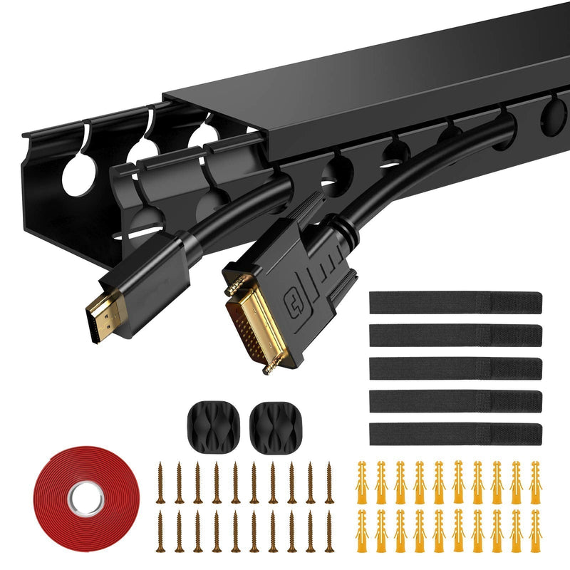  [AUSTRALIA] - Updated Cable Raceway Kit - 77 (5x15.4) Inch Open Slot Wire Covers for Cords, Under Desk Cable Management System to Hide Under Desk/Tv/Computer/Net/Power Cords, (Pack 5) 5 Pack Black