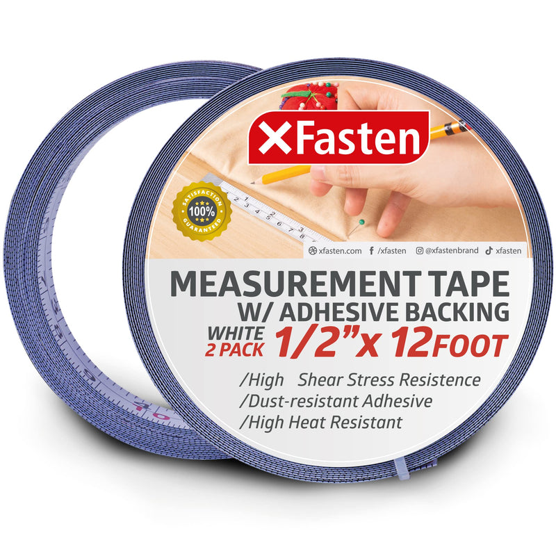  [AUSTRALIA] - XFasten Tape Measure with Adhesive Back, 0.5-Inch x 12-Feet (2-Pack) Left to Right Peel and Stick Measuring Ruler Tape for Workbench, Woodworking, Sewing; Sticky Self-Adhesive Metal Measuring Tape