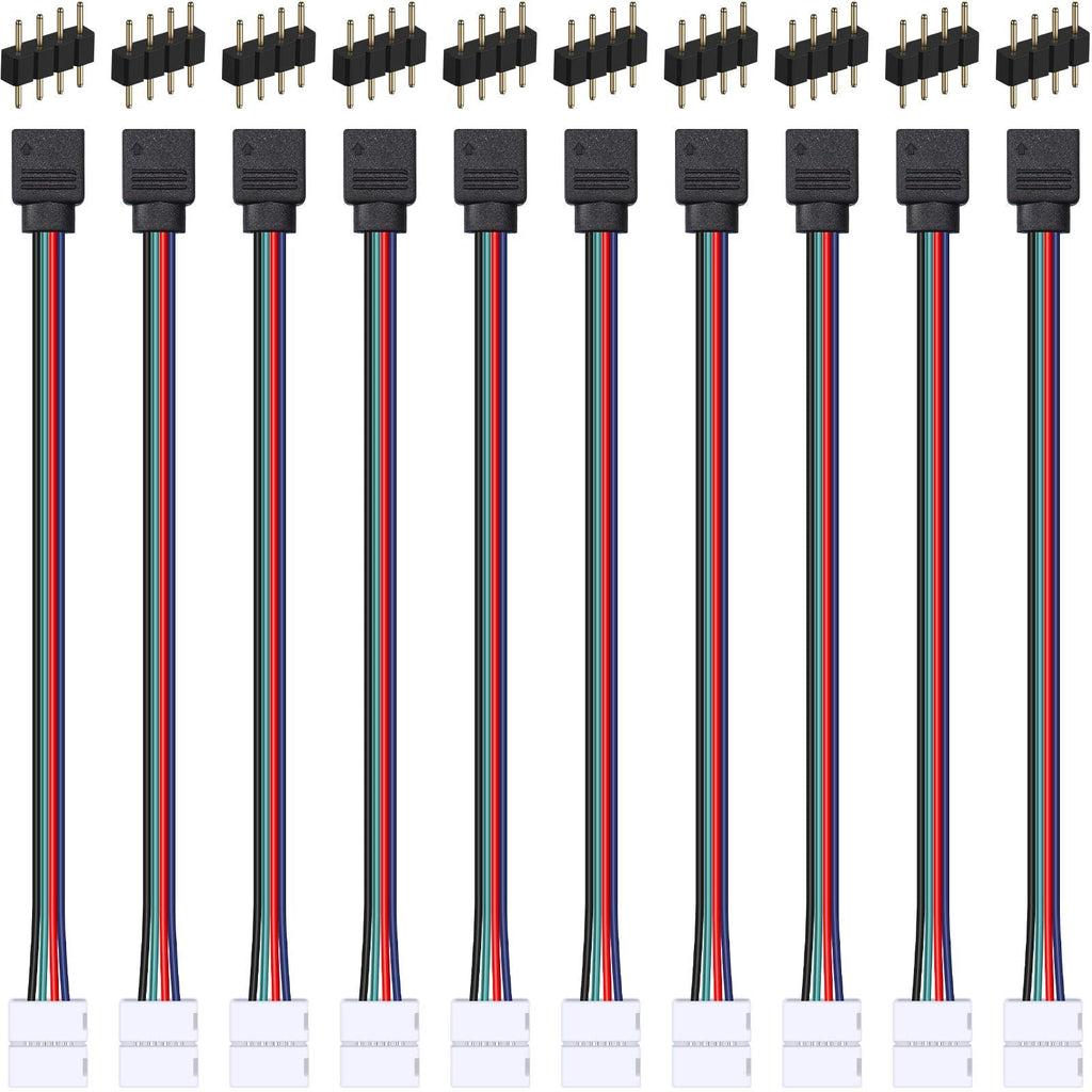  [AUSTRALIA] - 20 Pieces LED RGB Strip Light Connector Male and Female Connector Wire Cable 10 mm Wide Strip to Controller Adaptor with 10 Pieces Male 4 Pin Plugs for 5050 3528 RGB LED Light Strip