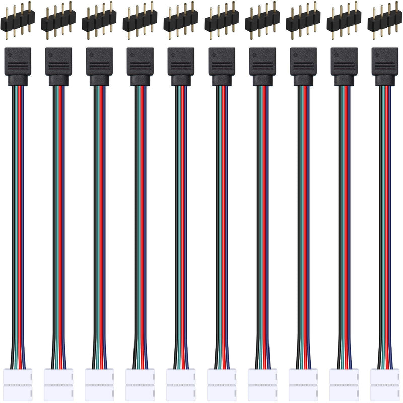  [AUSTRALIA] - 20 Pieces LED RGB Strip Light Connector Male and Female Connector Wire Cable 10 mm Wide Strip to Controller Adaptor with 10 Pieces Male 4 Pin Plugs for 5050 3528 RGB LED Light Strip