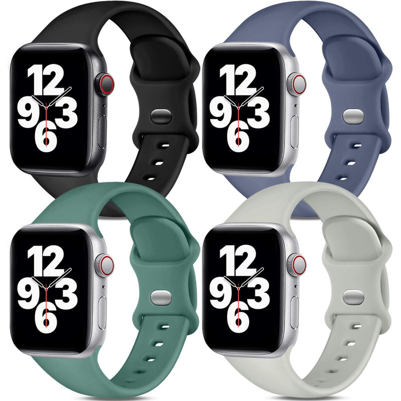 Dirrelo Band Compatible with Apple Watch Bands 38mm 40mm, [4-Pack] Soft Silicone Strap Wristbands for iWatch Series 3 5 6 4 2 1 SE Women Men, Small Black, Blue, Pine Green, Gray Black/Blue/Pine Green/Gray 38mm/40mm S/M - LeoForward Australia