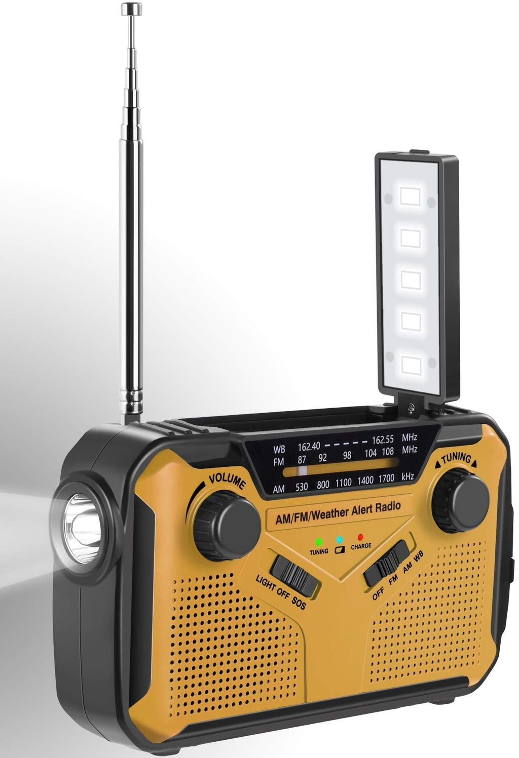  [AUSTRALIA] - Emergency Radio, ZHIWHIS NOAA Weather/AM/FM Portable Hand Crank Solar Radios with SOS Alarm, Battery Powered and Built-in 2500mAh Power Bank, Flashlight and Reading Lamp for Camping, Hurricane, Home 369-Yellow