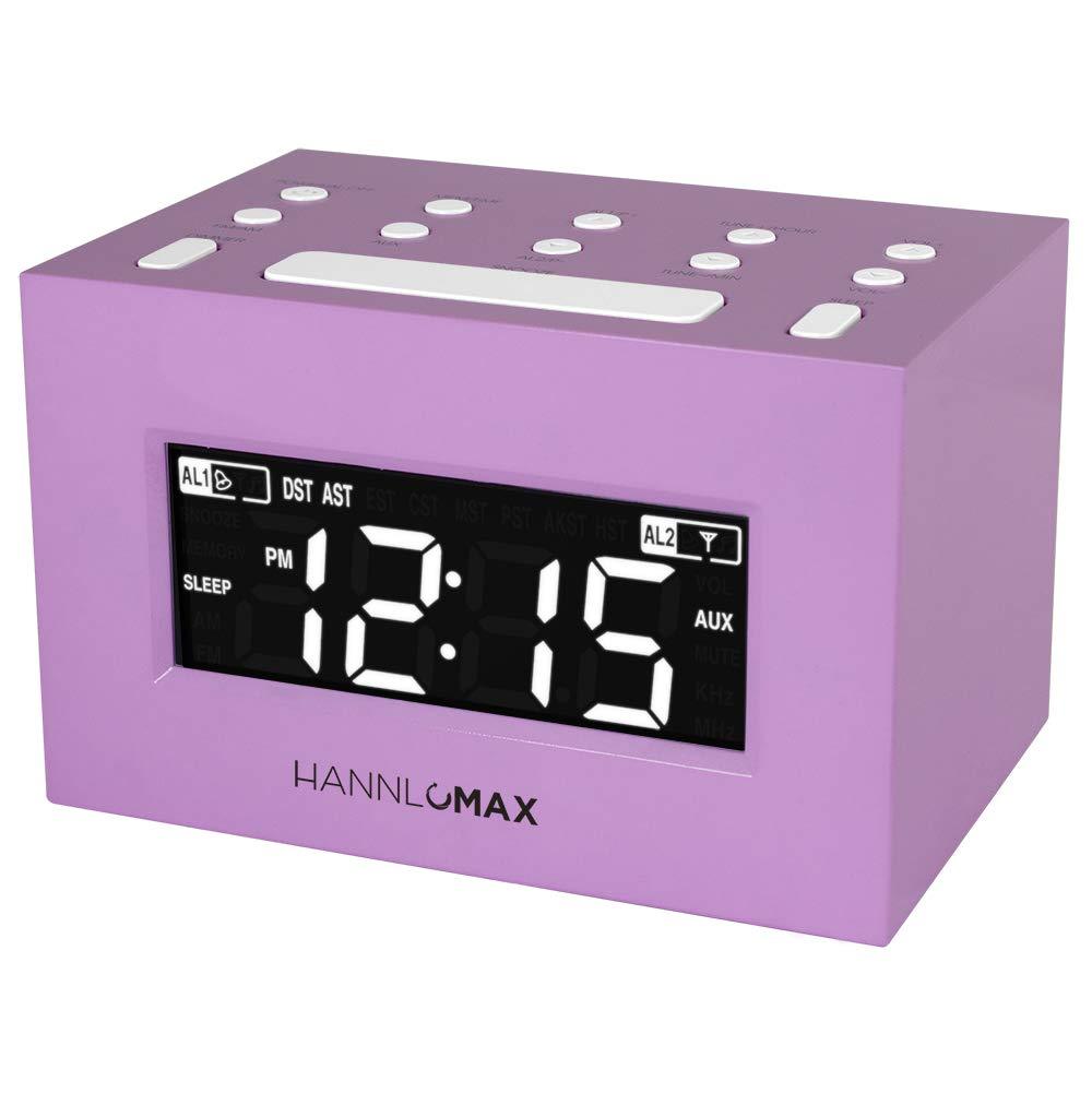 HANNLOMAX HX-111CR Alarm Clock Radio, PLL AM/FM Radio, Dual Alarm, White LED Display, Auto DST, Aux-in Jack. (Pink) - LeoForward Australia