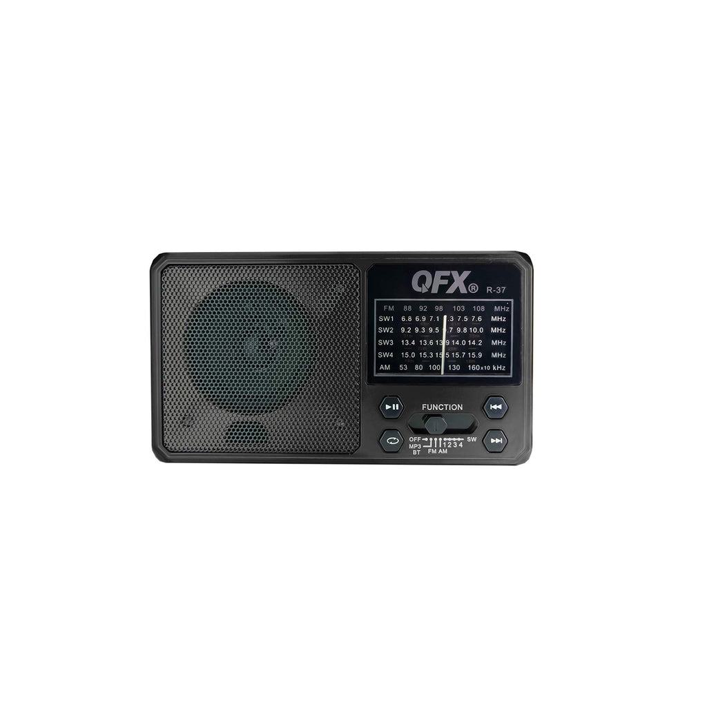 QFX R-37 6-Band (AM, FM, SW1 - SW4) Bluetooth LED Flashlight Solar Radio (2021 Model) Black - LeoForward Australia