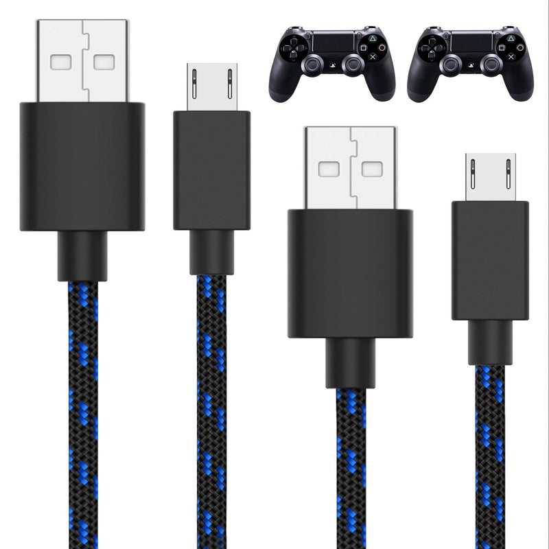  [AUSTRALIA] - TALK WORKS Charger Cable for PS4 Controller 10 ft (2-Pack) - Long Heavy Duty Braided Micro USB Cord Charging Compatible with Sony PlayStation 4 - Black
