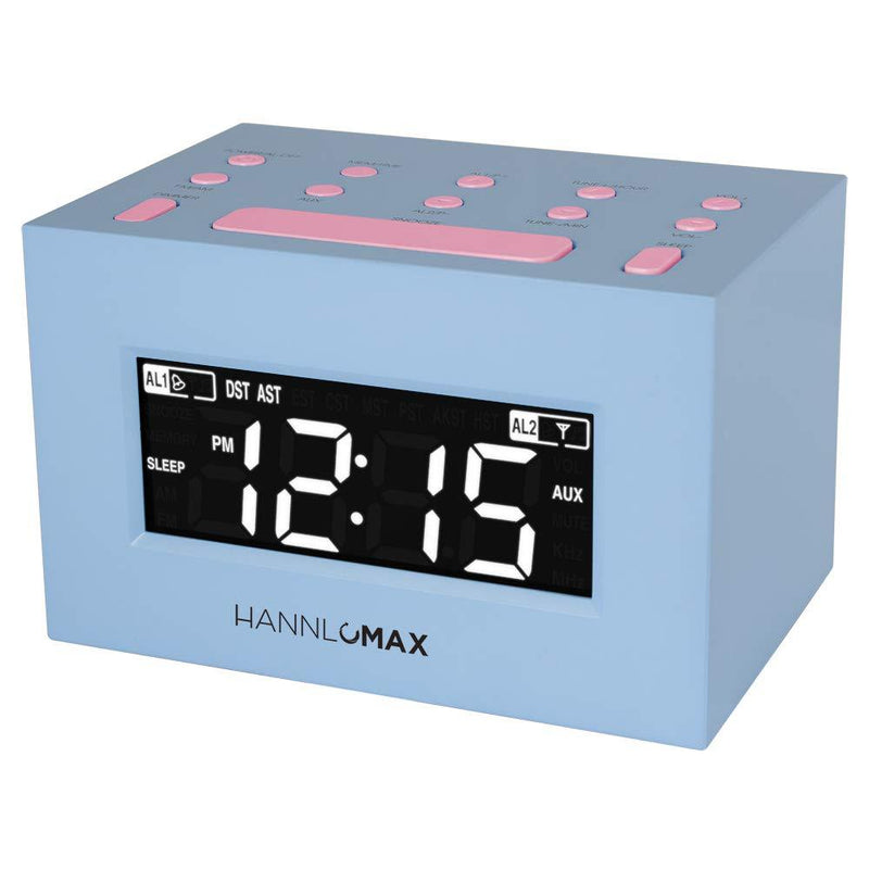 HANNLOMAX HX-111CR Alarm Clock Radio, PLL AM/FM Radio, Dual Alarm, White LED Display, Auto DST, Aux-in Jack. (Blue) - LeoForward Australia
