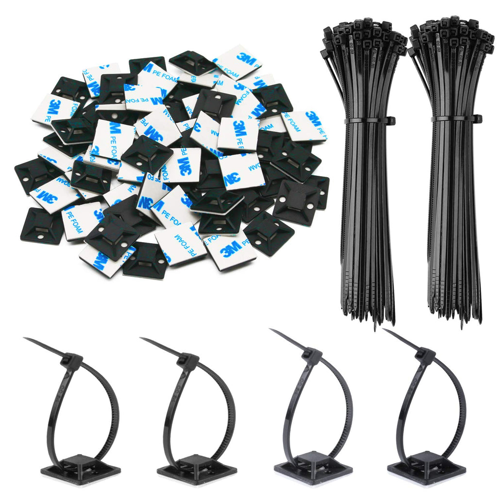 [AUSTRALIA] - 140 Pack Zip Tie Adhesive Mounts Self Adhesive 3M Cable Tie Base Holders with Multi-Purpose Tie wire clips with screw hole ,Anchor stick on wire holder,Black