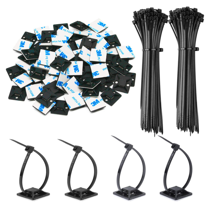  [AUSTRALIA] - 140 Pack Zip Tie Adhesive Mounts Self Adhesive 3M Cable Tie Base Holders with Multi-Purpose Tie wire clips with screw hole ,Anchor stick on wire holder,Black