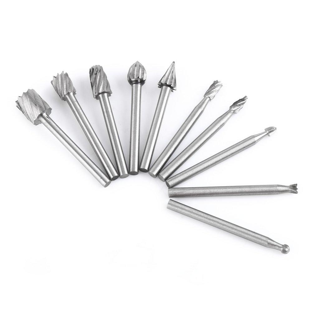10pcs 1/8 in Shank High Speed Steel Burrs Rotary Files Shank Tungsten Steel Solid Carbide Rotary Files Burrs Set,High Abrasion Resistance,Woodworking Carving Tool Set - LeoForward Australia