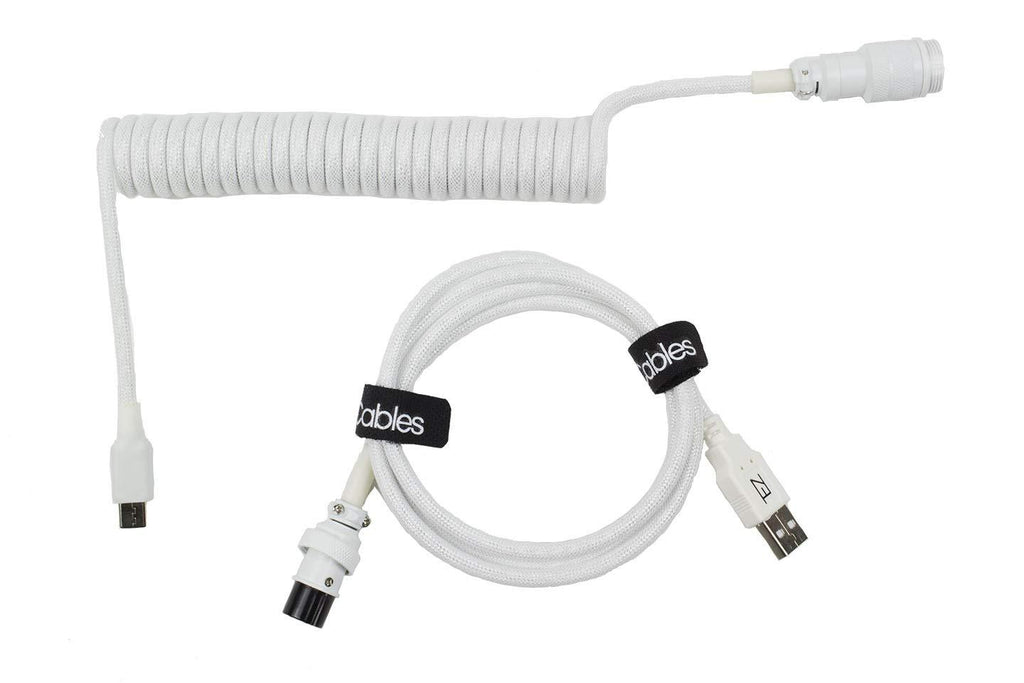  [AUSTRALIA] - Tez Cables E-Series Custom Coiled Aviator Keyboard Cables (5 ft, USB-C Painted GX-16, White) 5 ft