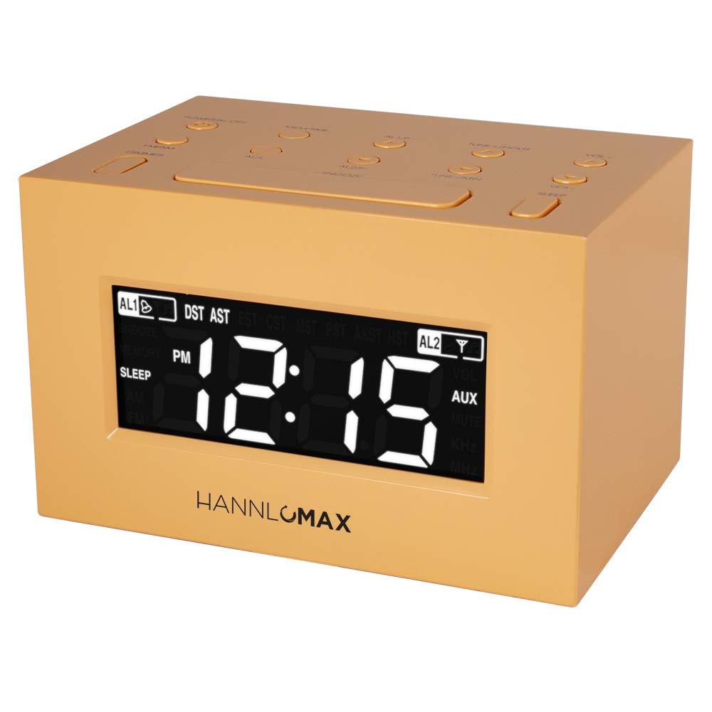 HANNLOMAX HX-111CR Alarm Clock Radio, PLL AM/FM Radio, Dual Alarm, White LED Display, Auto DST, Aux-in Jack. (Orange) - LeoForward Australia