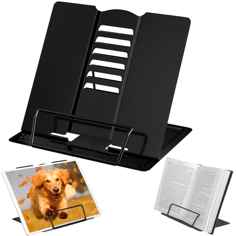  [AUSTRALIA] - Desk Book Stand Metal Reading Rest Book Holder Adjustable Cookbook Documents Holder Portable Sturdy Bookstands for Recipes Textbooks Tablet Black