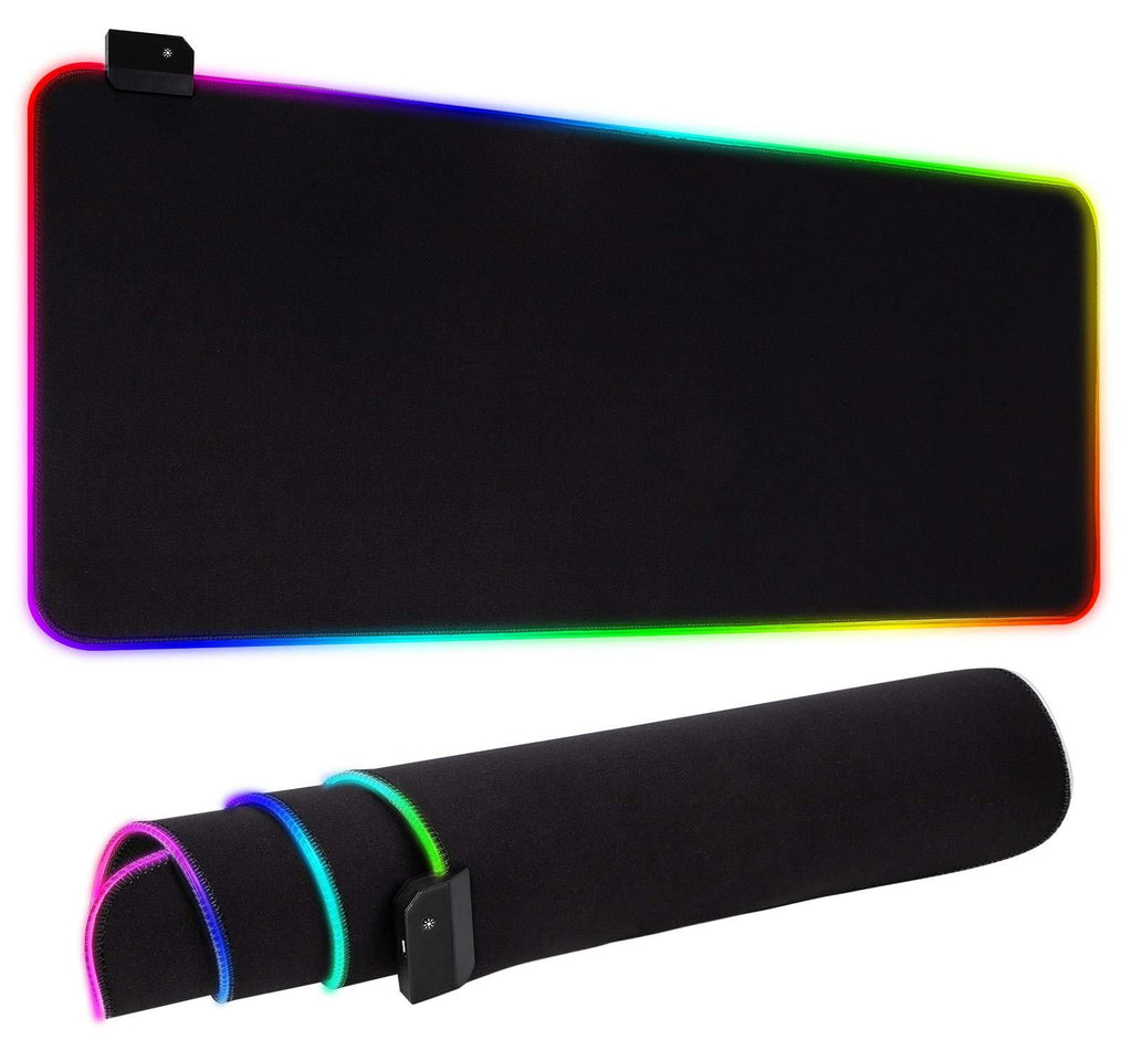 RGB Gaming Mouse Pad, Ultra Bright LED Light&Soft Large Extended Mousepad with 12 Lighting Rainbow Modes, Water Resistance, Non-Slip Rubber Base Keyboard Pad Mat, 31.5 X12 inch (Plain Black) Plain Black - LeoForward Australia