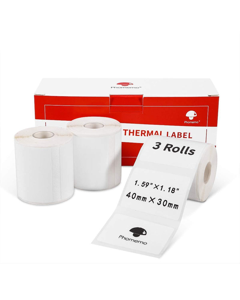 Phomemo 3 Rolls Thermal Square Sticker Label Paper, Compatible with Phomemo M110/M200 Bluetooth Label Machine, 4030mm 230 Labels/Roll Die-Cut Label for Address, Barcodes, Name Tag. 40*30 mm For M110&M200 Regular - LeoForward Australia
