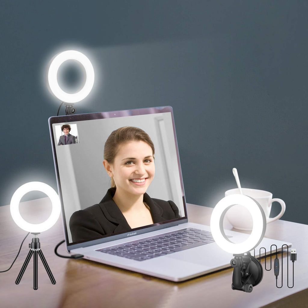  [AUSTRALIA] - Ring Light for Zoom Meetings, Laptop Ring Light with Tripod Stand, Ring Light with Suction Cup for Computer Monitor … Suction Cup+Tripod Ring Light