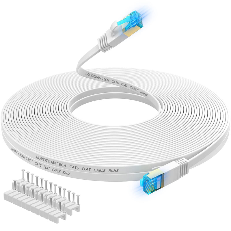  [AUSTRALIA] - Cat 6 Ethernet Cable 100 ft,Flat Internet Network LAN Patch Cords-Solid Cat6 High Speed Computer Wire with Clips-Snagless Rj45 Connectors for Modem,Router,PS4 - Faster Than Cat5/Cat5e - 100ft White