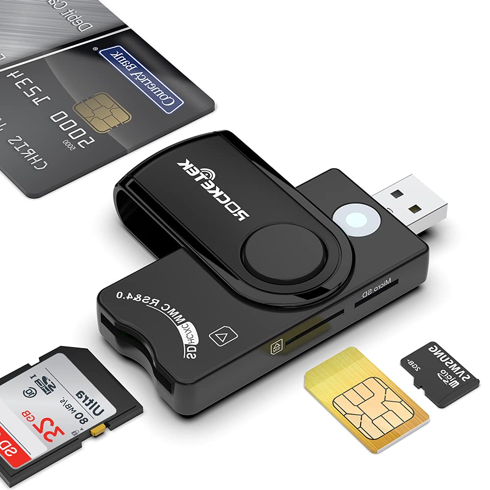 Rocketek Smart Card + SD + TF + SIM Card 4 in 1 Multi-Function Card Reader, USB A Military CAC Memory Card Reader, for Micro SD/Micro SDHC/Micro SDXC, SD/SDHC/SDXC, MMC RS&4.0 - LeoForward Australia