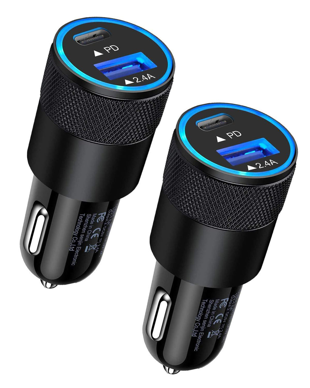 30W USB C Car Charger, [2Pack] PD 3.0 Fast Charge Dual Port USB Type C and 2.4a USB A Cargador Carro Lighter Adapter Base for iPhone, iPad, Samsung Galaxy, LG, Google Pixel GPS, Z Play Droid, Motorola Black-PD - LeoForward Australia