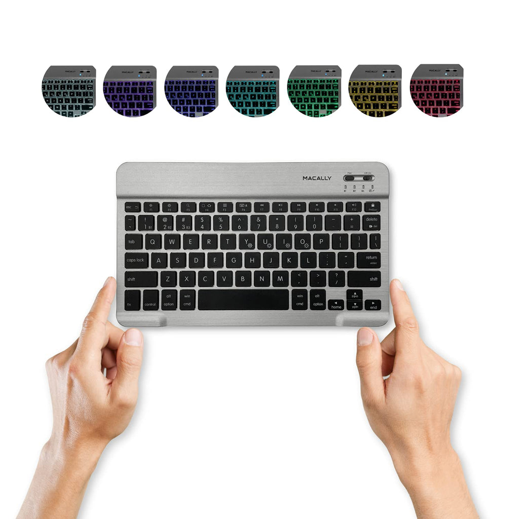  [AUSTRALIA] - Macally Small Bluetooth Keyboard Backlit - Sleek, Universal, and Rechargeable - Wireless Multi Device Keyboard for iPad, Mac, PC, or Android Tablet - 7 Backlit Colors and 78 Keys - Space Gray