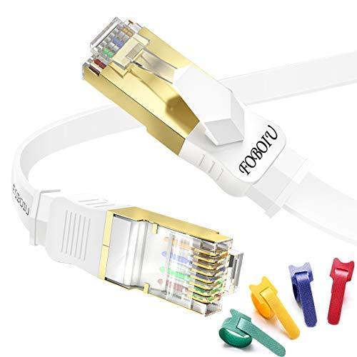  [AUSTRALIA] - Cat 7 Ethernet Cable, Foboiu Cat7 Flat Internet Network Computer Patch Cord, Faster Than Cat5e/cat6 Network, Slim Short High Speed RJ45 LAN Wire for Router/Modem/Gaming/Switch/PS4/PS5 (1 ft, White) 1 ft